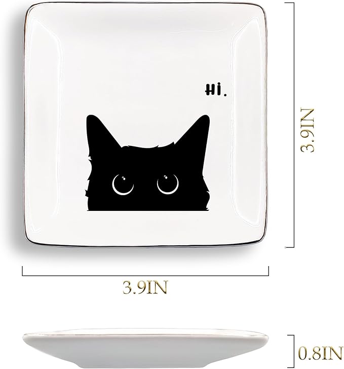 Black Cat Jewelry Dish - Ceramic Tray for Rings, Earrings & Cat Gifts