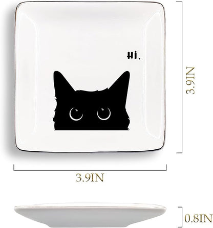 Black Cat Jewelry Dish - Ceramic Tray for Rings, Earrings & Cat Gifts