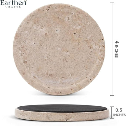 Travertine Marble Coasters Set of 4 for Drinks 4 Inches Round Drink Coaster for Kitchen Countertop, Modern Home Decor