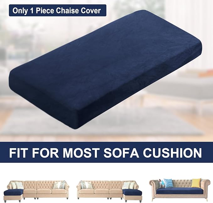 NAISI Sectional Couch Cover 1 Piece Velvet Separate Chaise Lounge Cover Soft Stretch Sofa Slipcovers for Left/Right Chaise Sectional Couch(Chaise Lounge,Navy)