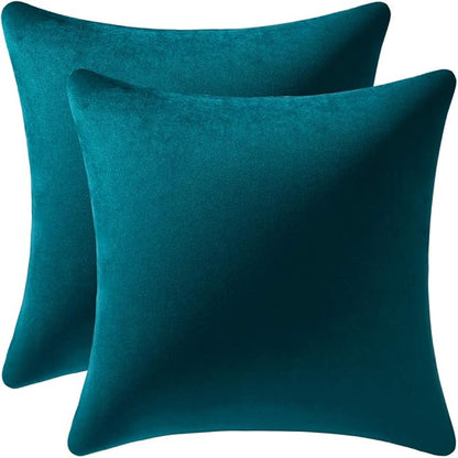Throw Pillow Cases 22x22 Teal Christmas: 2 Pack Cozy Soft Velvet Square Decorative Pillow Covers for Farmhouse Home Decor