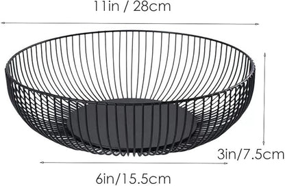 Fruit Bowl for Kitchen Counter, Black Wire Fruit Bowl, Metal Countertop Fruit Basket, 11 Inches Round Holder for Lemon, Banana, Candy, Snack in Office (Round C)
