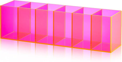 Jetec Acrylic Pen Holder 6 Compartments Makeup Brush Stationery Organizer Pencil Holder for Desk Accessories, Cosmetic Brushes, Dorm, Home, Bathroom, Kitchen, Office Supplies(Neon Pink)