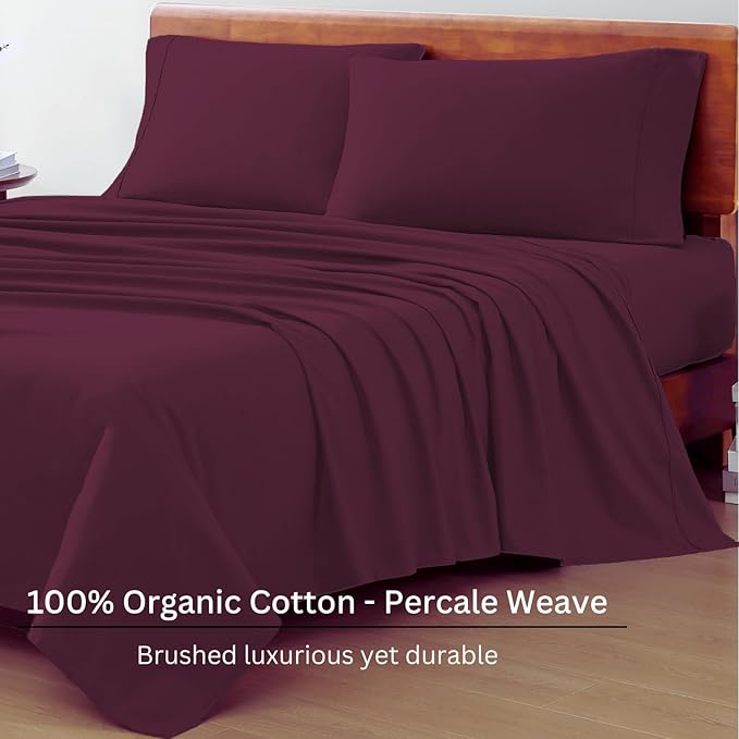 LANE LINEN 100% Organic Cotton Eco Friendly Sustainably Produced Twin XL Sheet Set, Mercerized Soft & Comfy Extra Long Twin Bedding Set, Naturally Cooling Cotton Sheets- Windsor Wine