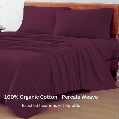 LANE LINEN Sustainably Produced 100% Organic Cotton Twin Bed Sheet Set, Soft & Breathable Naturally Cool Temperature Regulating Twin Sheet Set, Low Pilling Fade Resistant Bed Sheets- Windsor Wine