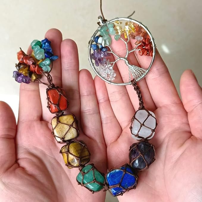 Anjiucc Handmade Crystal Window Car Hanging Ornaments 7 Chakra Home Decoration Feng Shui Ornament Yoga Meditation Car Decoration