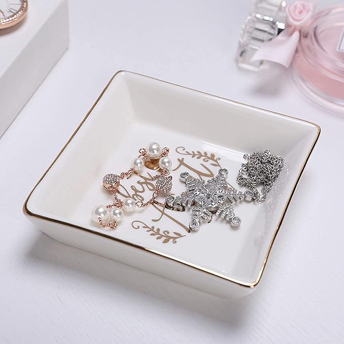 Aunt Gifts Best Aunt Ever Birthday Gift for Women Auntie from Niece and Nephew Mothers Day Christmas Jewelry Dish Ceramic Trinket Trays Ring Holder Bathroom Decor
