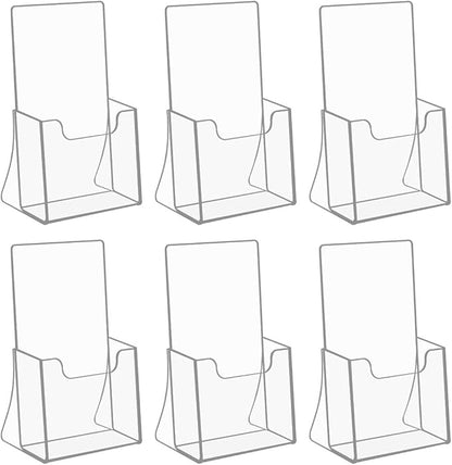 NIUBEE Acrylic Brochure Holder for 4’’ Trifold Pages, 50% Thicker Countertop Acrylic Literature Holder Plastic Flyer Display Stand for Magazine, Pamphlet, Booklets, Menu, Journals, 6 Pack