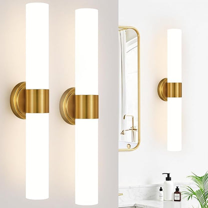 Wall Sconces Set of Two, Modern Bathroom Sconces Wall Lighting with Milky White Glass, Gold Sconces Wall Decor Set of 2 for Bathroom Mirror Bedroom Living Room Hallway