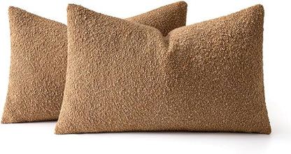 MIULEE 12x20 Inch Decorative Lumbar Throw Pillows for Bed Set of 2 Textured Boucle Neutral Winter Throw Pillow Covers Brown Accent Solid Vintage Pillowcases Sofa Livingroom Home Decor