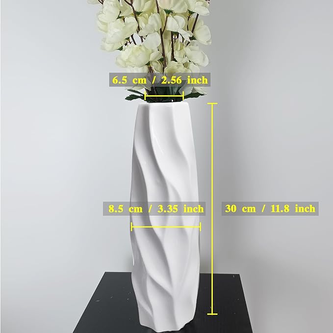 12Inch Tall Ceramic White Flower Vase,Home Decor White Vases for Pampas Grass,Modern Textured Vases for Table Centerpieces,Living Room Decorations,Shelf,Farmhouse Small Ceramic Vase