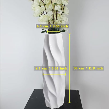 12Inch Tall Ceramic White Flower Vase,Home Decor White Vases for Pampas Grass,Modern Textured Vases for Table Centerpieces,Living Room Decorations,Shelf,Farmhouse Small Ceramic Vase