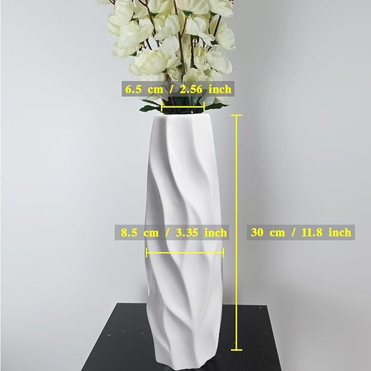 12Inch Tall Ceramic White Flower Vase,Home Decor White Vases for Pampas Grass,Modern Textured Vases for Table Centerpieces,Living Room Decorations,Shelf,Farmhouse Small Ceramic Vase