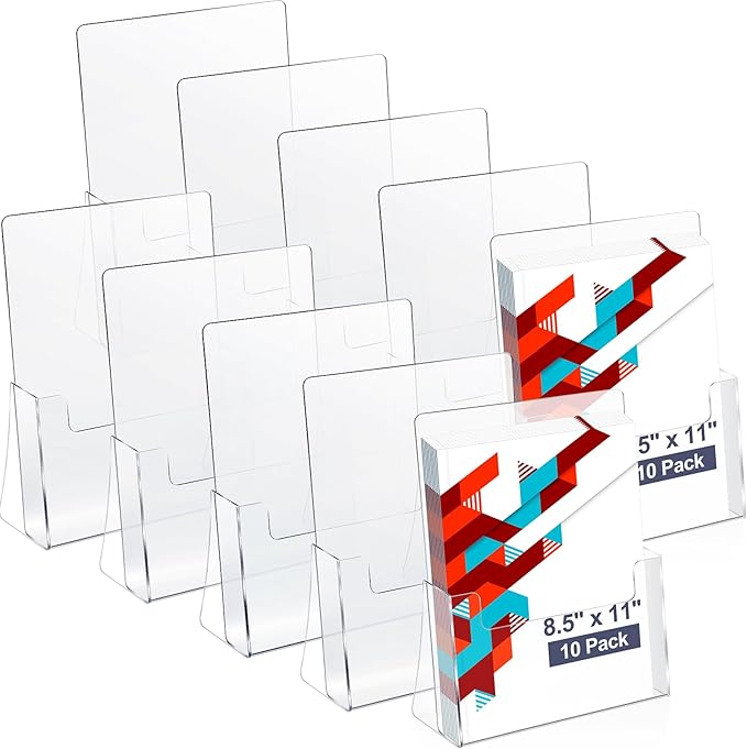 Thyle 10 Pcs Acrylic Brochure Holder Stand 8.5 x 11 Inch Plastic Flyer Holder Pamphlet Display Countertop Clear Paper Organizer Stand Acrylic Literature ‌Holding Hevice for Magazine Booklets Menu