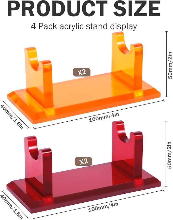 4 PCS Acrylic Pen Holder Display Stand, Fountain Pen & Ballpoint Pen Rack, Paintbrush Drying & Wand Display Stand, Organizer for Home, Office, School, or Store, Amber & Cherry