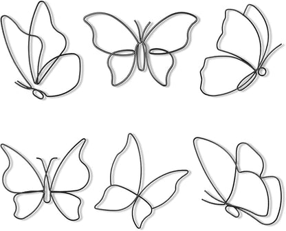 Hotop 6 Pieces Metal Butterfly Wall Decor Metal Wall Art Heart Hanging Decorations Wire Flowers Decals Decor for Kitchen Bathroom Indoor Outdoor Wedding Birthday Party (Classic,Black)
