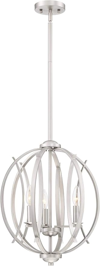 Possini Euro Design Spherical Brushed Nickel Pendant Chandelier Lighting 16" Wide Modern Orb 3-Light Fixture for Dining Room Living House Home Foyer Kitchen Island Entryway Bedroom High Ceilings