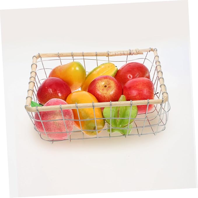 Happyyami Iron Woven Storage Basket Large Multi-purpose Fruit Holder for Kitchen and Dining Table Decorative Wire Basket for Snacks and Miscellaneous Items