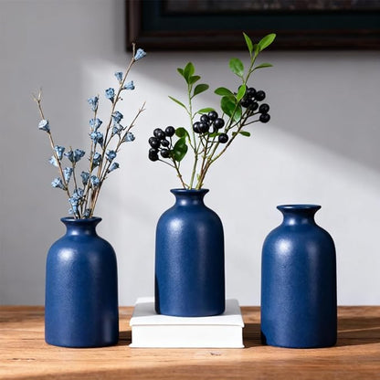 Blue Ceramic Bud Vases Set of 6 – 5 in Small Vases for Dried Flowers or House Plants, Modern Boho Decorative Vases for Wedding, Home, Table Centerpieces, Mantel or Office Decor