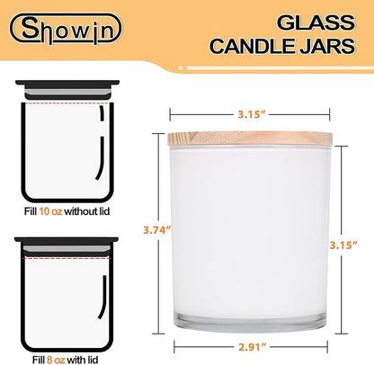 10 OZ Thick Candle Jars for Making Candles 15 Pcs, Empty Jars with Wood Lids for Candle Making, Sample Container, Inner White