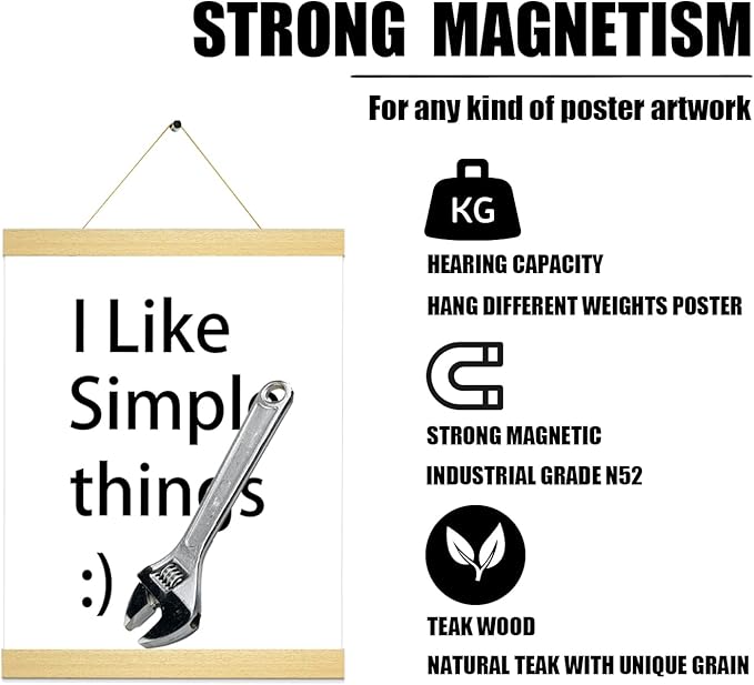YK artwood Magnetic Poster Hanger Frame,16x16 16x20 16x22 16x24 Magnet Frames Hangers for Photo Picture Maps Art Canvas Print Artwork Wall Hanging Teak Wood 16 Inch