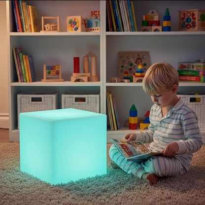14 inch Versatile LED Cube Light Chair, Rechargeable Light Cubes Table w/Remote, RGB Color Changing Night Light Cube, IP65 Waterproof Lighted Cubes Stool Mood Lights for Kid Home Garden Patio Party