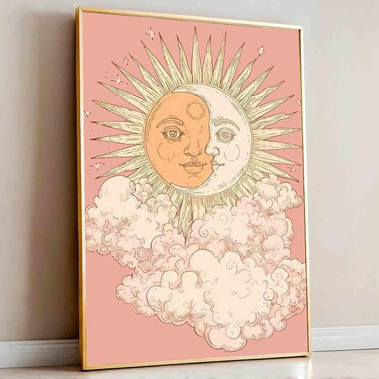 Sun And Moon Wall Art Celestial Canvas Tarot Poster Astrology Picture Sun And Moon Pictures Boho Aesthetic Canvas Mystical Astrology Painting Pink Aesthetics Abstract Room Decor 16x24inch No Frame