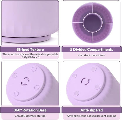 SKYDUE 360 Degree Rotating Desk Organizer, Dual-Purpose Pencil Pen Holder for Desktop, Rotating Desk Pen Organizer with 5 Slots Purple