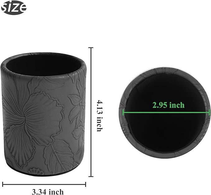PU Leather Pen Holder Round Flash Makeup Brush Holder Desktop Pencil Storage Holder Gift for Desk Office Classroom Home(1-Carved Black)