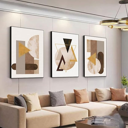 QKF Large Canvas Abstract Wall Art Modern Home Art Living Room, Bedroom, Office Wall Decoration Orange Geometric Drawing Poster Print 20" X 28" 3 Pieces