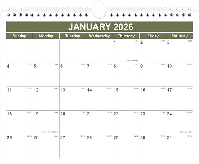 Calendar 2026-2027 - Wall Calendar 2026-2027 from January 2026 - June 2027, Spiral Binding Hanging Wall Calendar 2026 for Home/Office, 8.5" x 11", Green