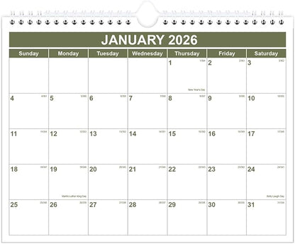 Calendar 2026-2027 - Wall Calendar 2026-2027 from January 2026 - June 2027, Spiral Binding Hanging Wall Calendar 2026 for Home/Office, 8.5" x 11", Green