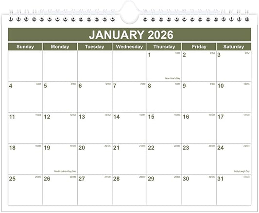 Calendar 2026-2027 - Wall Calendar 2026-2027 from January 2026 - June 2027, Spiral Binding Hanging Wall Calendar 2026 for Home/Office, 8.5" x 11", Green
