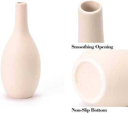 Beige Ceramic Vase Home Decor Small Flowers Vase Set of 4 Living Room Decoration Bookshelf Bedroom Kitchen Dining Table Modern Farmhouse