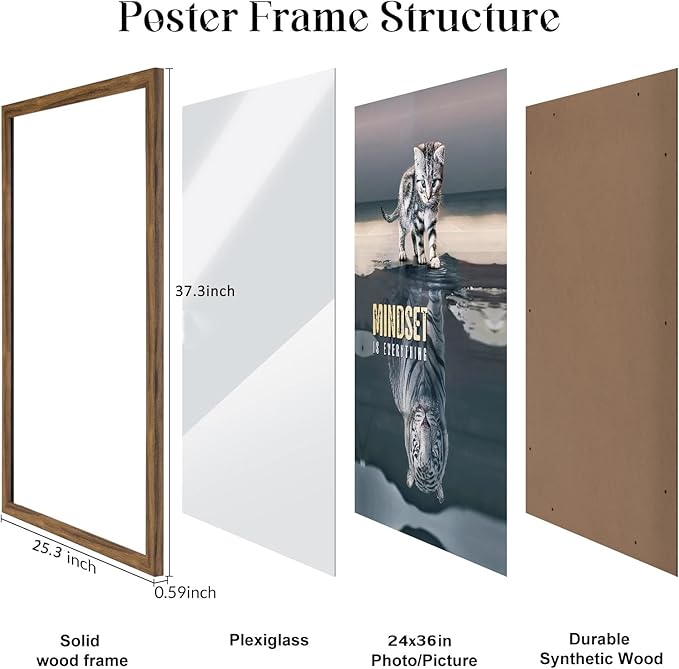 24x36 Rustic Brown Poster Frame, Distressed Brown Large Picture Frame Family Memorial Photo Vertical Horizontal Weathered Wall Hanging Frame Big Farmhouse Museum Concert Wedding Picture Frame Gift
