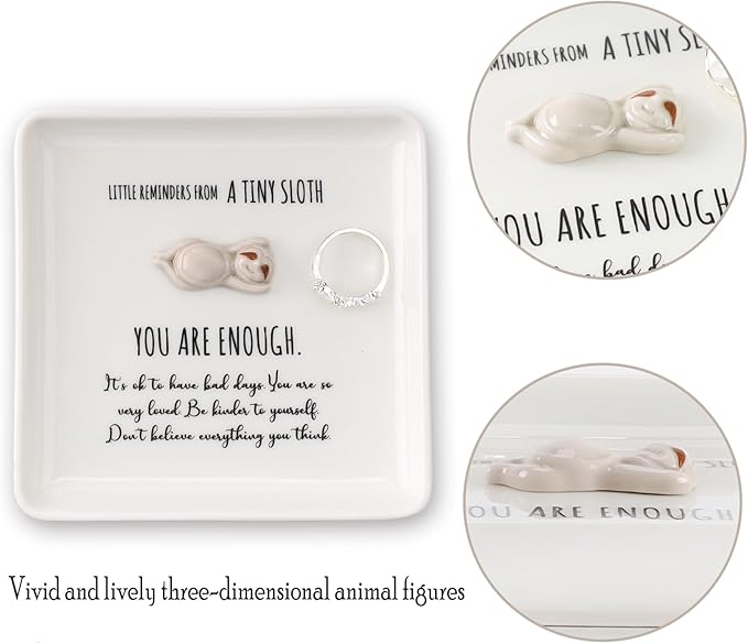 HOME SMILE Sloth Ring Dish Tray-Birthday Gifts for Women Friends Coworker Graduation Retirement Teacher Appreciation Christmas-Be Kinder to Yourself