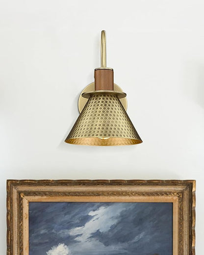 Brass Wall Sconces Set of Two, HWH Industrial Wall Light Fixtures Gold Barn Light, Single Wall Lamp for Bedroom Bedside Bathroom Kitchen, Hammered Metal Shade, Antique Brass, 5HZG74B-2 BG