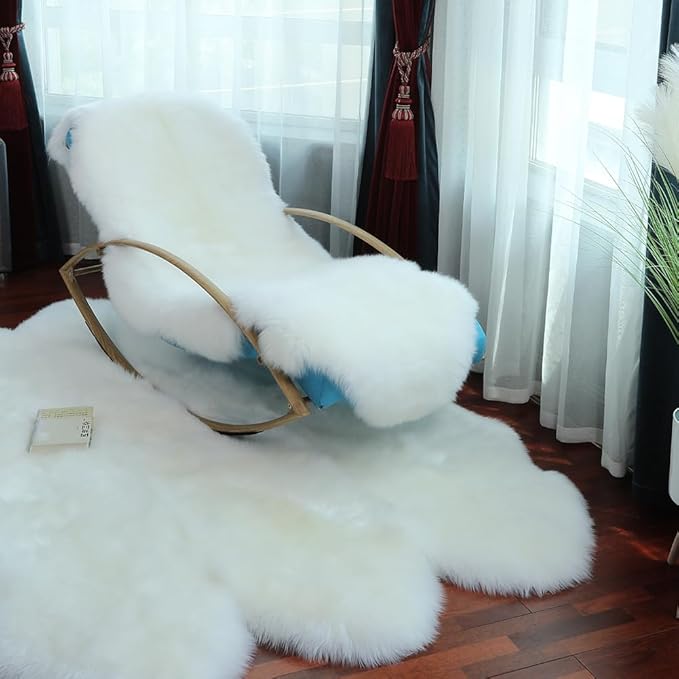 Premium Genuine Fur Sheepskin Rug Real Australia Sheepskin Natural Luxury Fluffy Lambskin Fur Area Rug Seat Covers for Kids Bedroom Sofa Chair Cover (Creamy White, 4ft x 6ft)