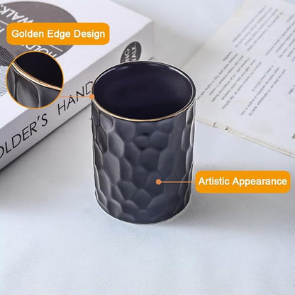 Ceramic Aesthetic Pen Holder for Desk Cute Pencil Holder Cup Pot Desk Organizer for Men Women Makeup Brush Holder Toothbrush Holder (Black)