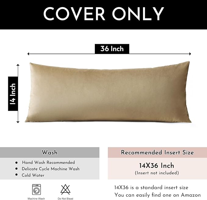 Artscope Luxury Velvet Lumbar Pillow Cover Super Soft Decorative Rectangle Throw Pillow Covers Case Cushion Covers for Sofa Couch Bedroom Car Decor 14x36 Inch Tan