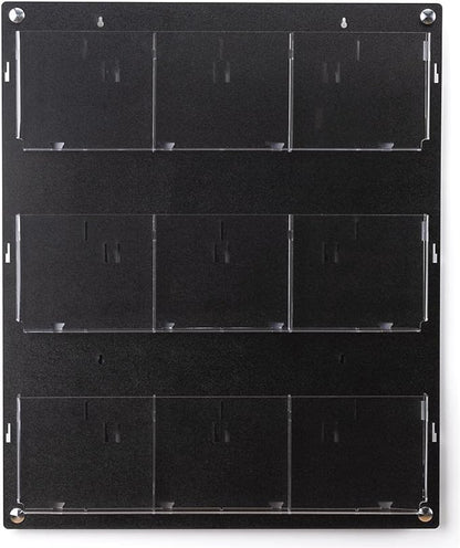 Displays2go Wall Mount Acrylic Brochure Holder, 9-18 Adjustable Pockets, Tiered Design - Black (2RP9BLK)