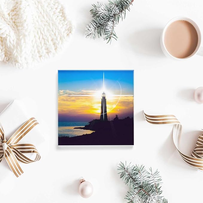 Desk Ornaments Lighthouse on Sunset Acrylic Desk Decor 4x4 Tabletop Wall Sign - Appreciation and Housewarming Presents for Coworkers and Friends