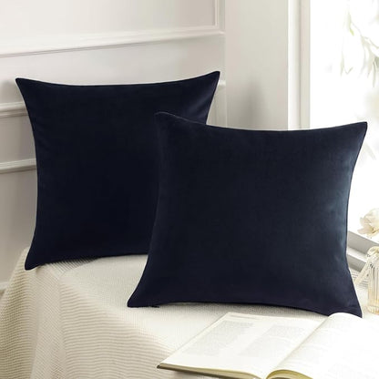 Phantoscope Pack of 2 Velvet Decorative Throw Decorative Pillow Cover Soft Solid Square Cushion Case for Couch Black 20 x 20 inches 50 x 50 cm