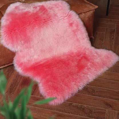 Premium Genuine Fur Sheepskin Rug Real Australia Sheepskin Natural Luxury Fluffy Lambskin Fur Area Rug Seat Covers for Kids Bedroom Sofa Chair Cover (Pink, Single Pelt/2ft x 3ft)