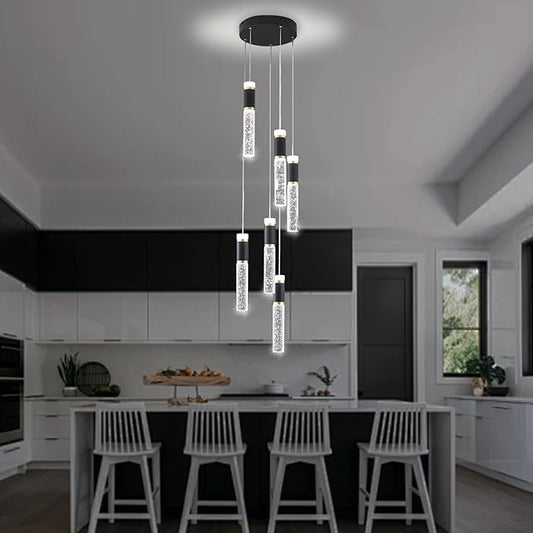 6-Lights Led Chandelier, Black and Gold Crystal Modern Led Chandelier for Dining Room, Luxury Dimmable Enterway Led Pendant Lights Fixture with Remote Control Flush Mount