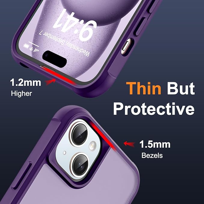 Compatible with iPhone 15 Case with Invisible Magnetic O-Ring Stand Military-Grade Translucent Case for iPhone 15 6.1" [Compatible with Mag-Safe][Great Grip Feeling], Purple