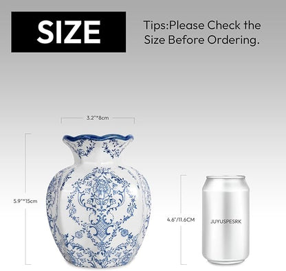 Chinoiserie Vase,6 inch Blue and White Vase,Vintage Ceramic Vases,Flower Vase for Centerpiece,Chinese Cute Vases for Living Room, Office,Home Decor (Blue White, Small)