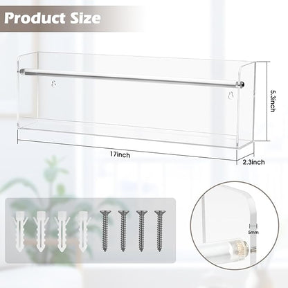 Clear Acrylic Wall Magazine Holder & Brochure Holder, Nursery Book Shelves for School Kids Room Waiting Room Living Room Office Home Display Decor (2 Pack 17 Inch)