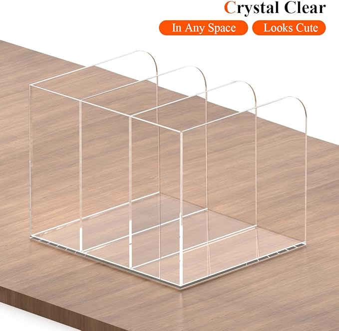 Jumyee Acrylic Magazine Holder with 3 Vertical Compartments, Clear Desk Mail Organizer Magazine File Rack, Book Holder Paper Folder Binder Holders Office Organization for Desk Accessories