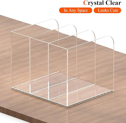 Jumyee Acrylic Magazine Holder with 3 Vertical Compartments, Clear Desk Mail Organizer Magazine File Rack, Book Holder Paper Folder Binder Holders Office Organization for Desk Accessories